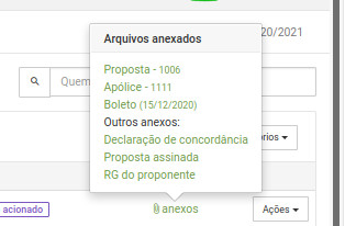 Arquivos anexados no Seguro Agrícola