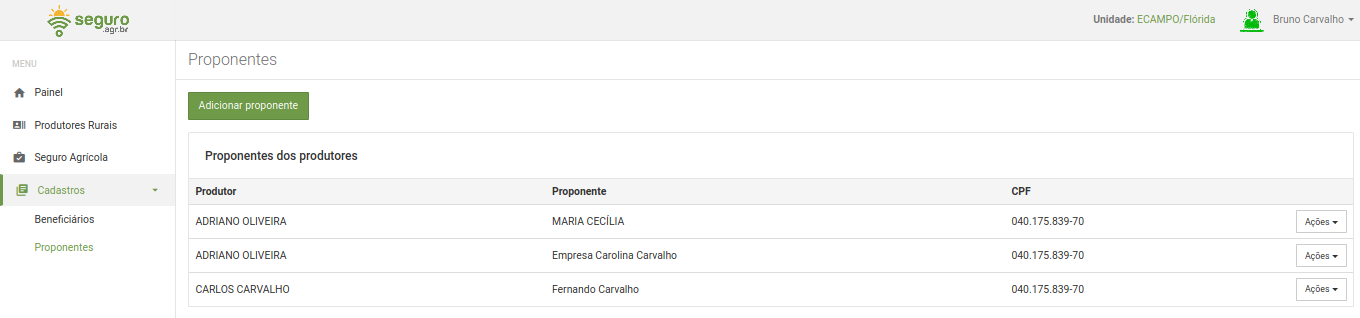 Cadastrar proponente