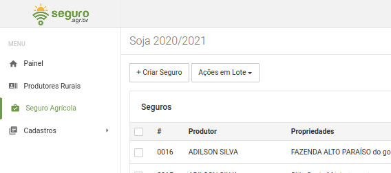 Criar Seguro Agrícola